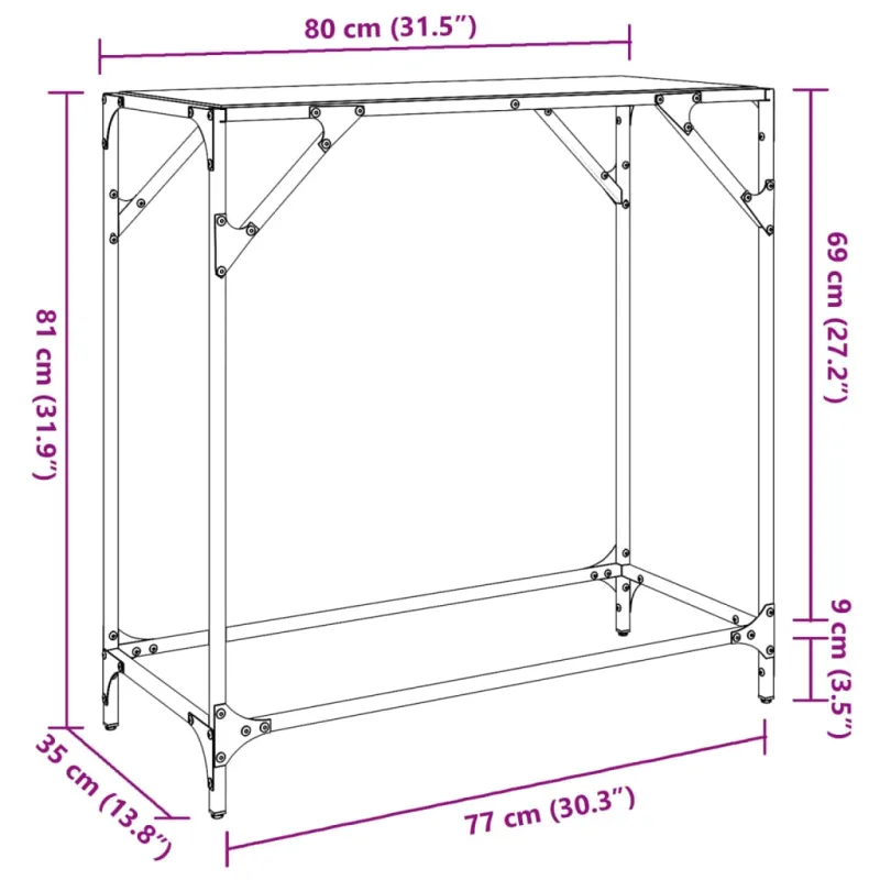 Konsolinis staliukas, 80x35x81cm, plienas