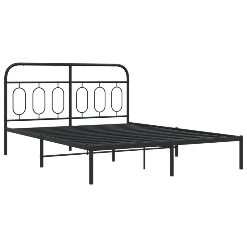 Metalinis lovos rėmas su galvūgaliu, juodos spalvos, 140x190cm