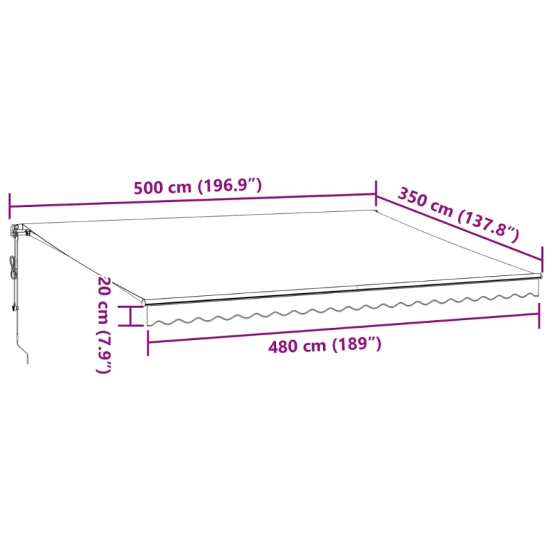 Automatinė ištraukiama markizė su LED, bordo spalvos, 500x350cm