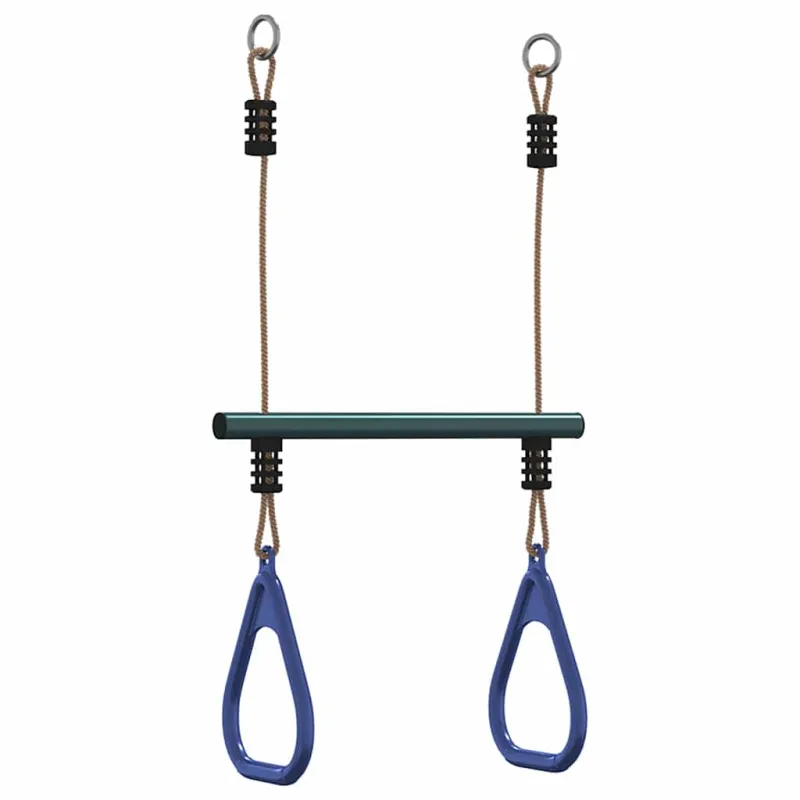 Vaikiška trapecijos juosta su gimnastikos žiedais, mėlyna/žalia