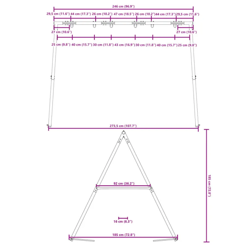 Lauko sūpynių rėmas plotis 273,5 x aukštis 185 cm