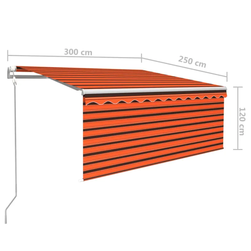 Markizė su uždanga/LED/vėjo jutikliu, oranžinė/ruda, 3x2,5m