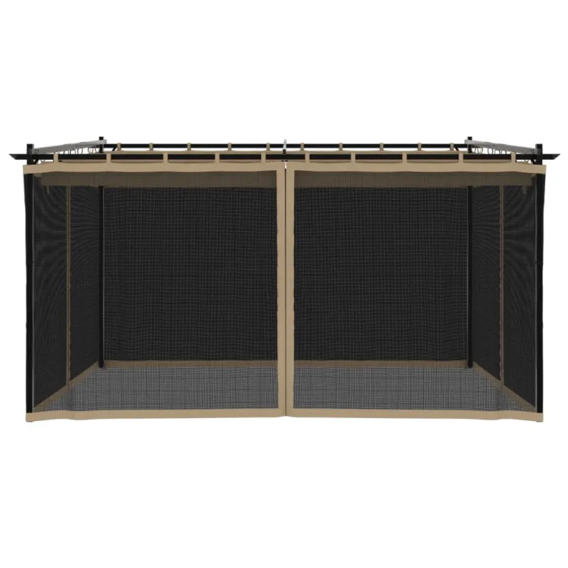 Pavėsinė su tinklinėmis sienelėmis, taupe, 4x3m, plienas