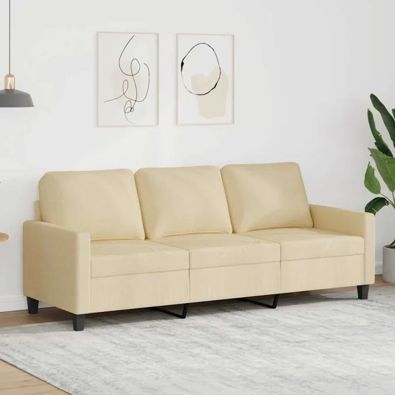 Trivietė sofa, kreminės spalvos, 180cm, audinys