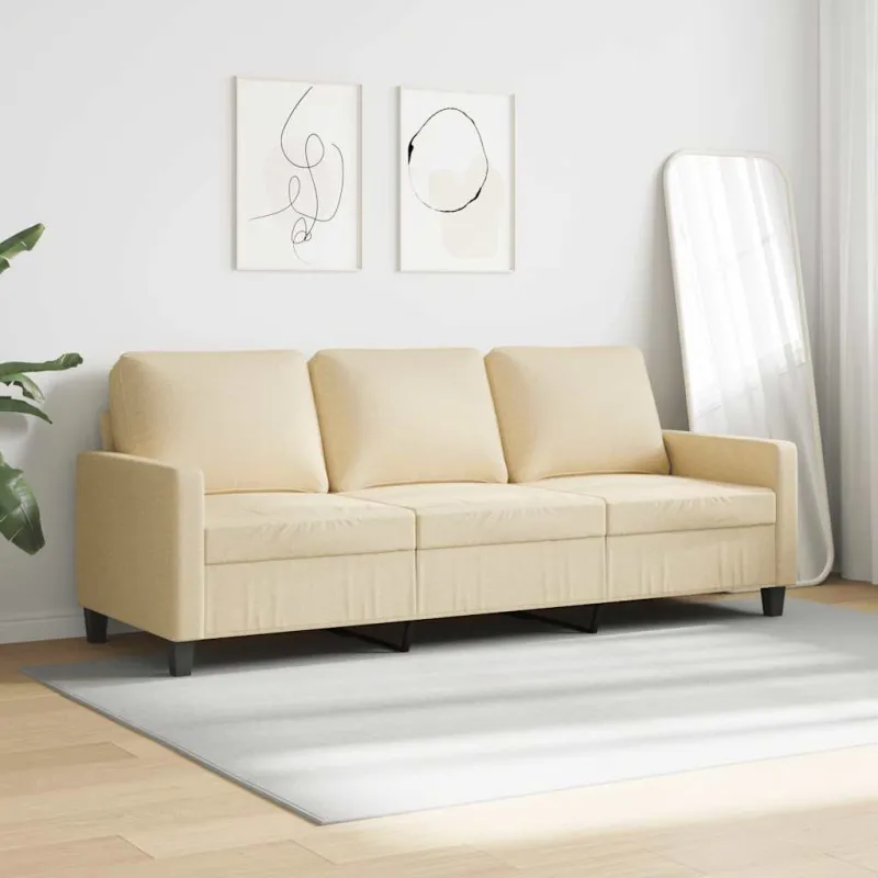 Trivietė sofa, kreminės spalvos, 180cm, audinys