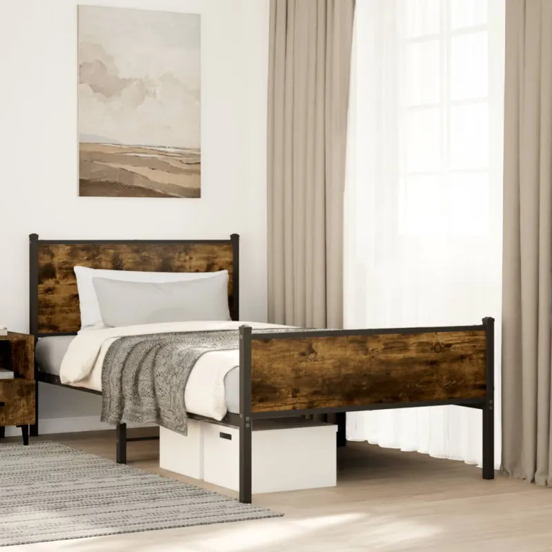 Lovos rėmas be čiužinio, dūminio ąžuolo, 100x200cm, metalas