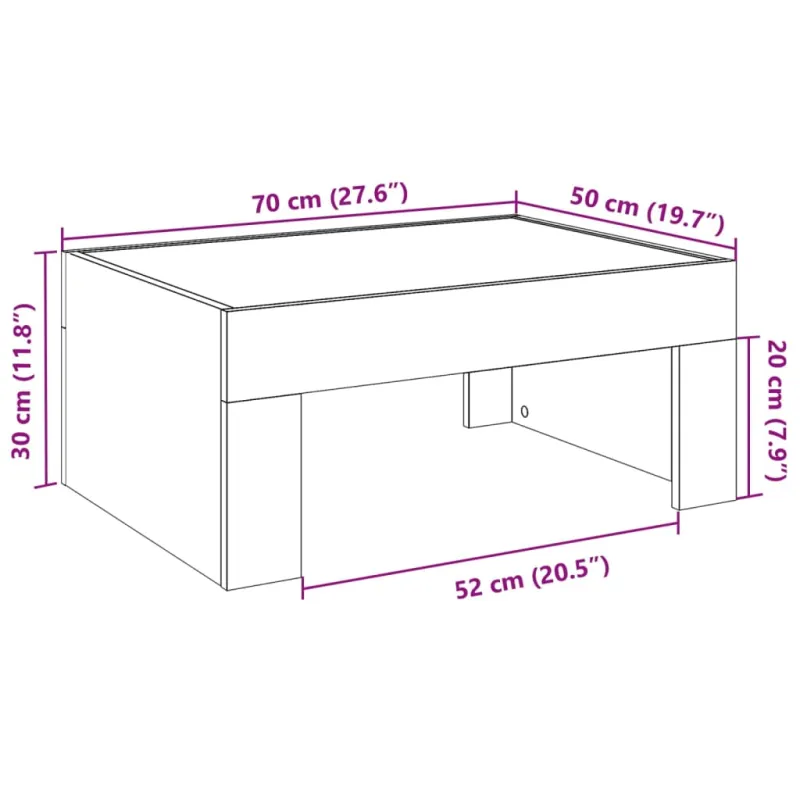 Kavos staliukas su Infinity LED lemputėmis, pilkas, 70x50x30cm