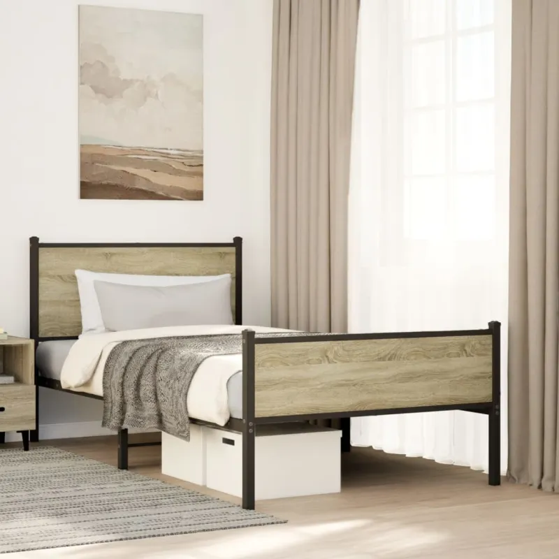 Lovos rėmas be čiužinio, sonoma ąžuolo, 107x203cm, metalas