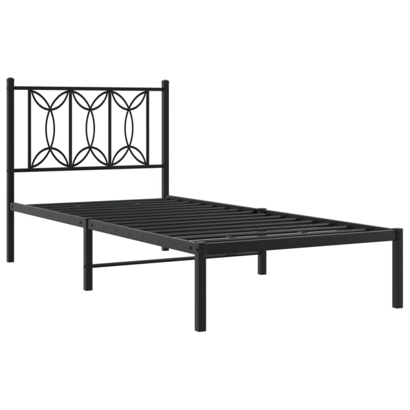 Metalinis lovos rėmas su galvūgaliu, juodos spalvos, 75x190cm