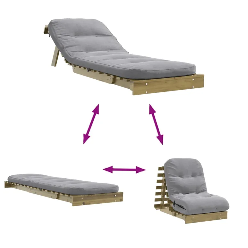Futono sofa-lova su čiužiniu, 70x206x11cm, impregnuota pušis