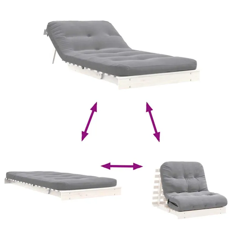 Futono sofa-lova su čiužiniu, balta, 90x206x11cm, pušis