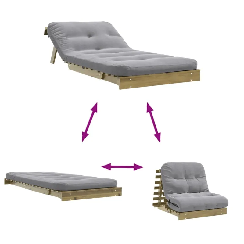 Futono sofa-lova su čiužiniu, 80x206x11cm, impregnuota pušis