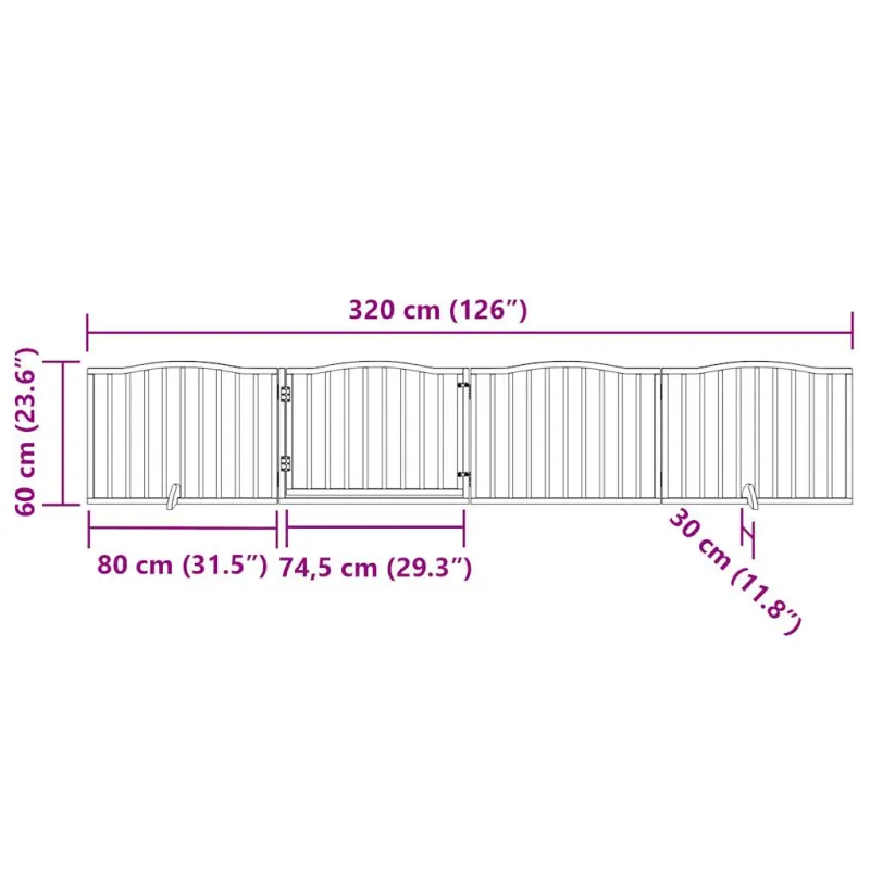 Šuns varteliai su sulankstomomis durelėmis, 4 panelės, juodi, 320 cm, tuopos mediena
