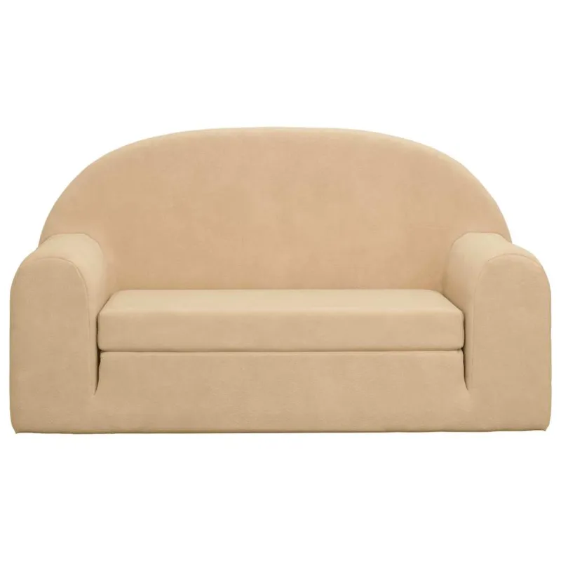 Vaikiška dvivietė sofa-lova, kreminės spalvos, minkštas pliušas