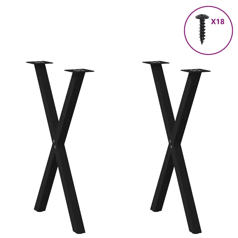Valgomojo stalo kojos, X formos, 2 vnt., juodos, 50x(72-73) cm, plienas