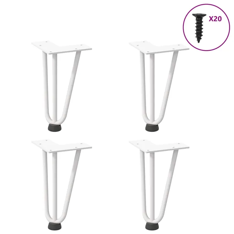 Kavos staliuko kojelės, 4 vnt., baltos, 20 cm, plienas, segtukai