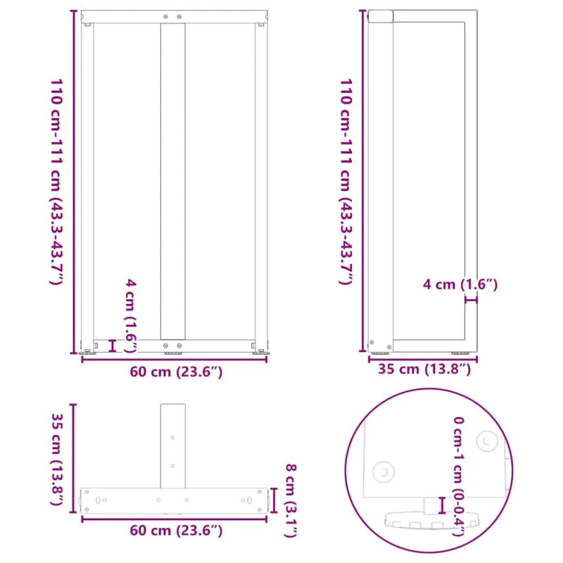Baro stalo kojos, T formos, 2 vnt., baltos, 60x35x(110-111) cm, plienas