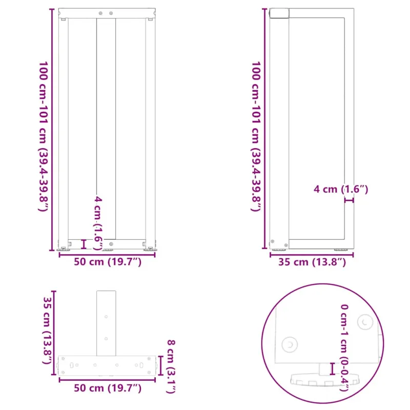 Baro stalo kojos, T formos, 2 vnt., baltos, 50x35x(100-101) cm, plienas