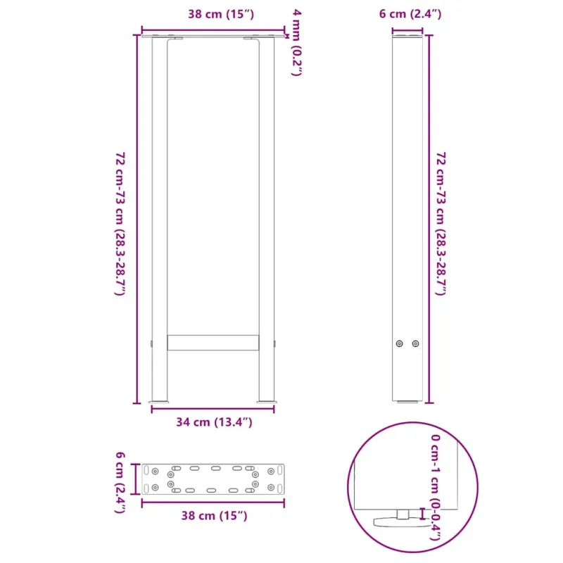 Konsolinio stalo kojos, baltos, 2 vnt., 38x(72-73) cm, plienas