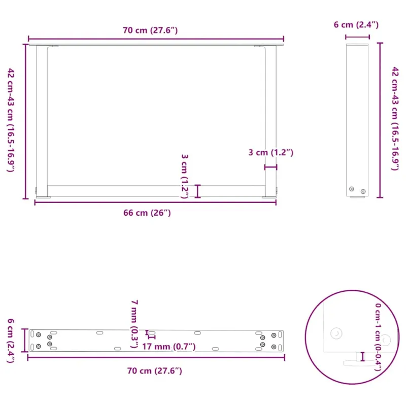 Kavos staliuko kojelės, 2 vnt., antracito spalvos, 70x(42-43) cm, plienas