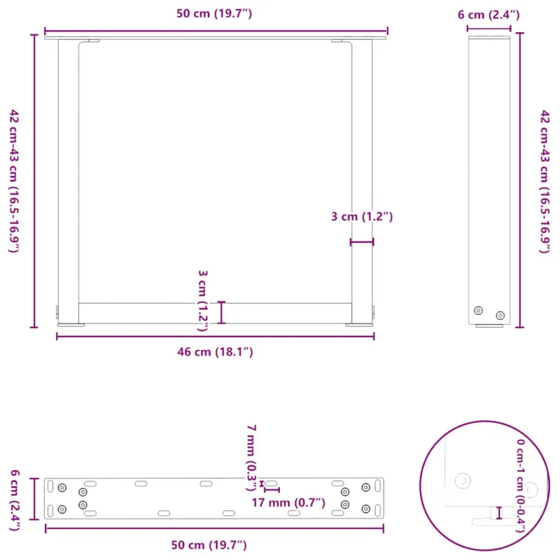 Kavos staliuko kojelės, 2 vnt., antracito spalvos, 50x(42-43) cm, plienas