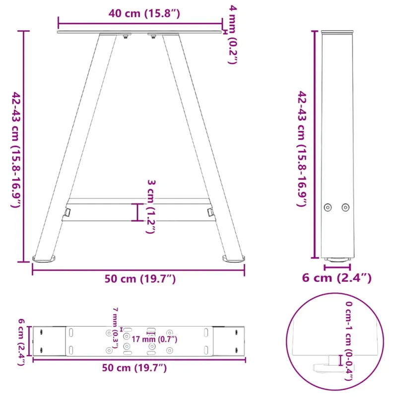Kavos staliuko kojelės, A formos, 2 vnt., baltos, 50x(42-43) cm, plienas