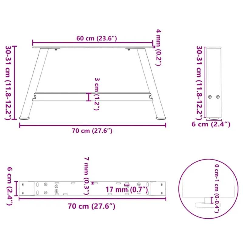 Kavos staliuko kojelės, 2 vnt., baltos, 70x(30-31) cm, plienas, A formos
