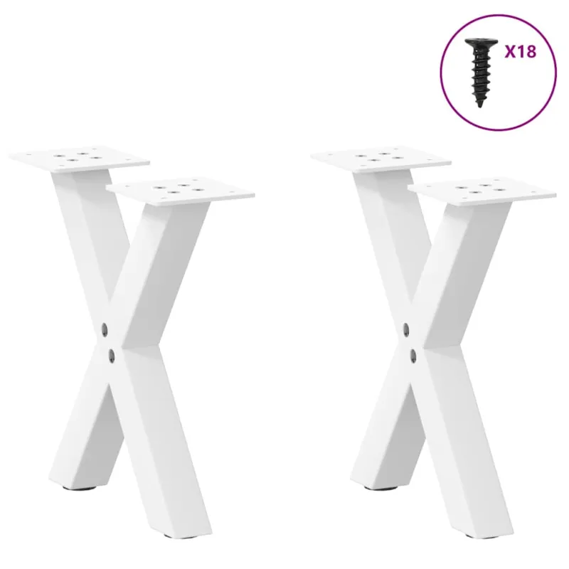 Kavos staliuko kojelės, X formos, 2 vnt., baltos, 37x(30-31) cm, plienas