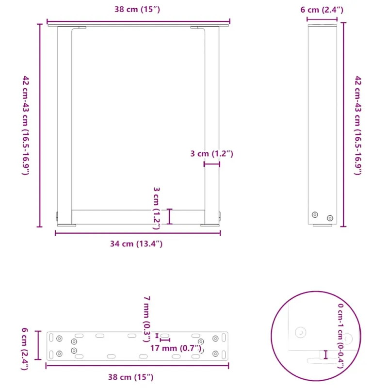 Kavos staliuko kojelės, 2 vnt., baltos, 38x(42-43) cm, plienas, U formos