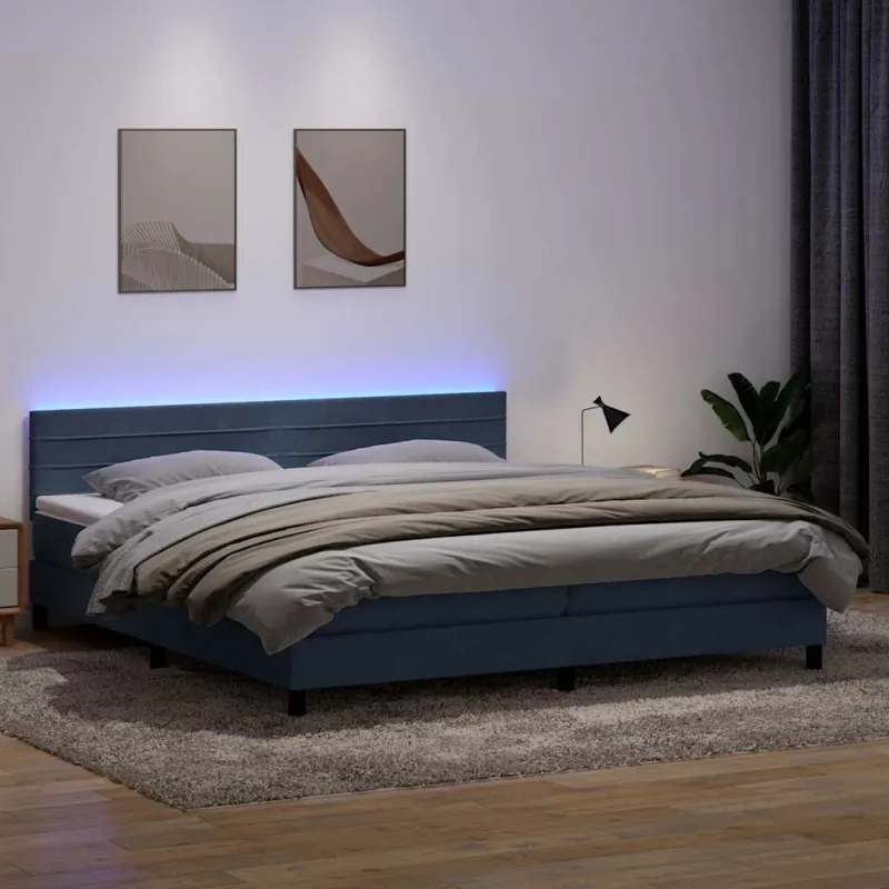 Lova su spyruokliniu/čiužiniu/LED, tamsiai pilka, 180x210 cm, aksomas