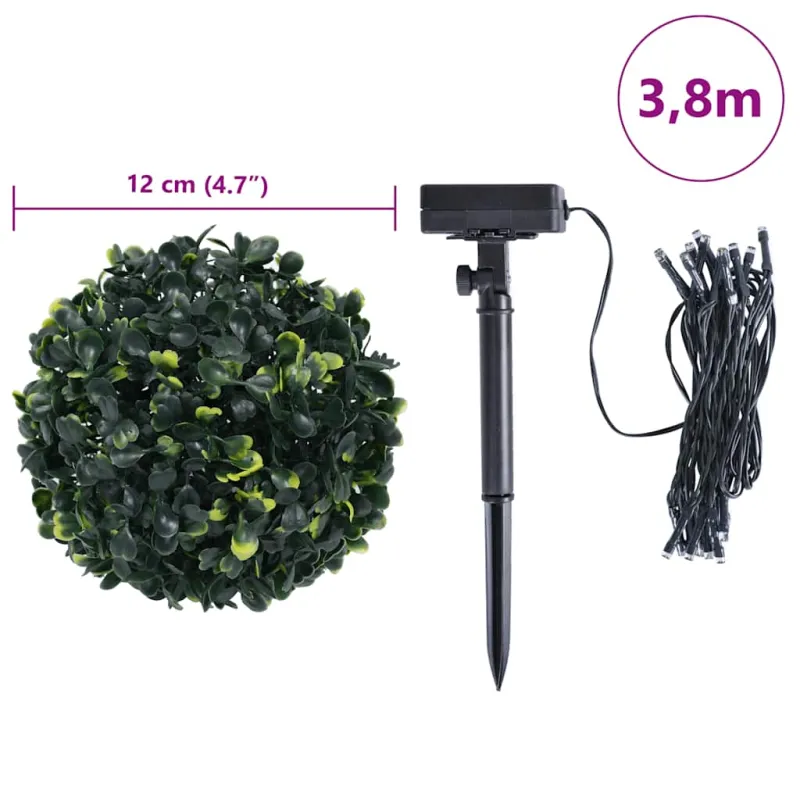 Dirbtiniai buksmedžio krūmai su LED lemputėmis 4vnt. žalia 12cm