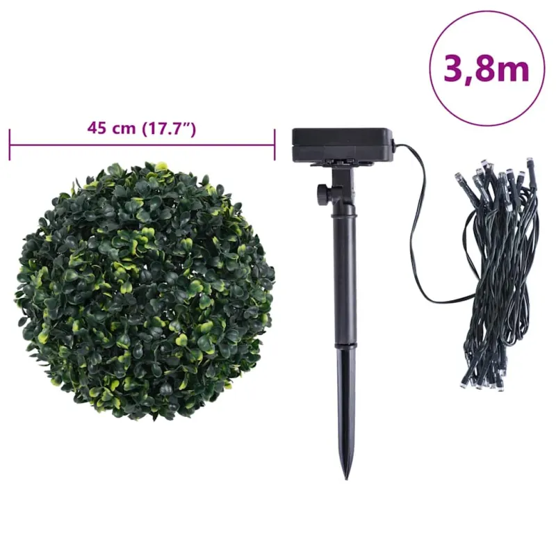 Dirbtiniai buksmedžio krūmai su LED lemputėmis 2vnt. žalia 45cm
