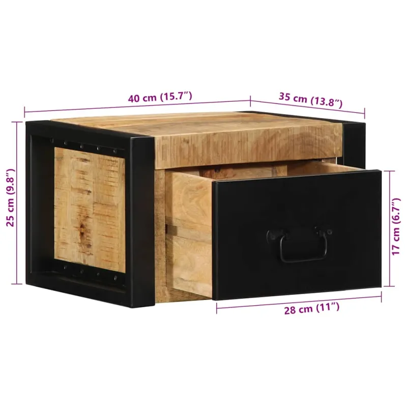 Spintelė prie lovos 40x35x25 cm Tvirtas neapdorotas medis Mango