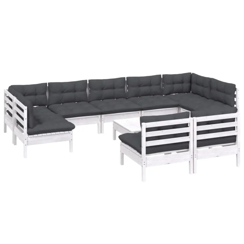 Sodo komplekti, 10 osaa, valkoinen, mäntypuuta, tyynyillä