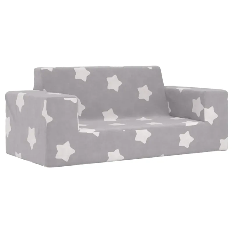 Dvivietė vaikiška sofa, šviesiai pilka, pliušas, su žvaigždėmis