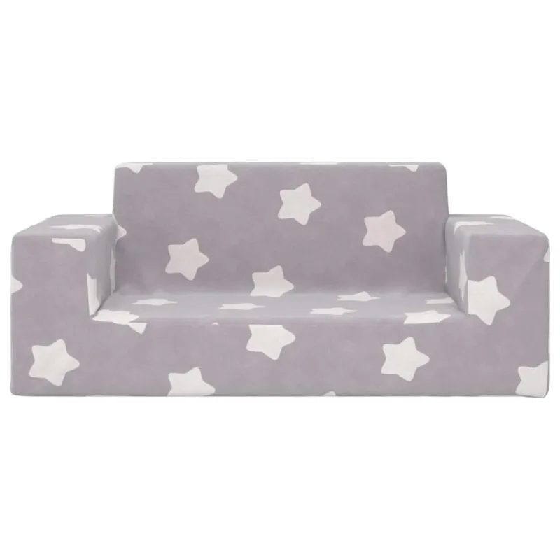 Dvivietė vaikiška sofa, šviesiai pilka, pliušas, su žvaigždėmis