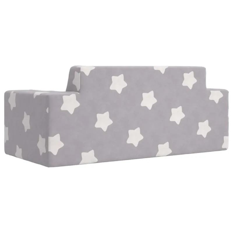 Dvivietė vaikiška sofa, šviesiai pilka, pliušas, su žvaigždėmis