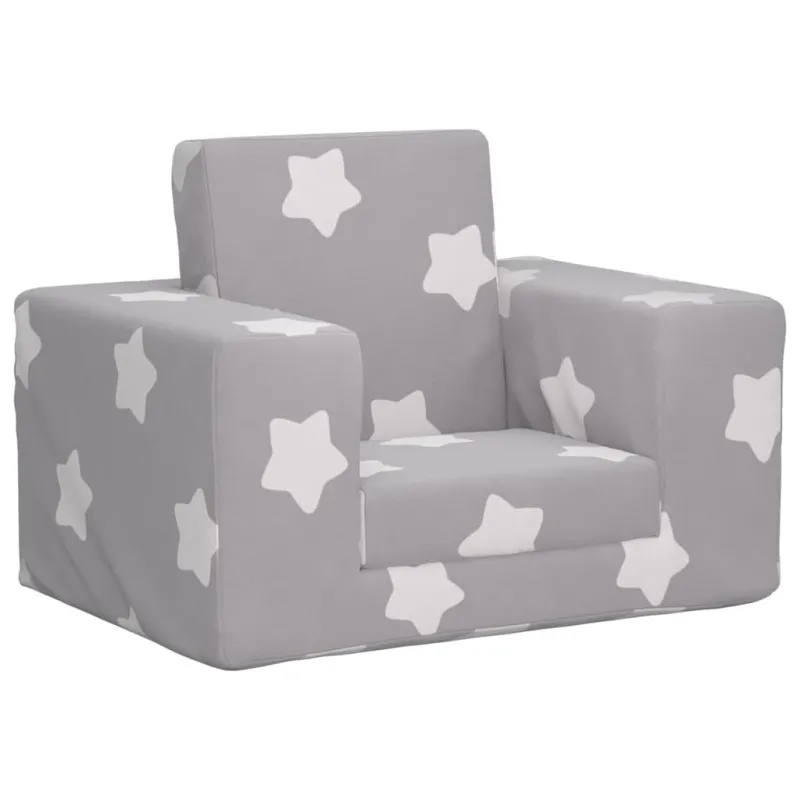 Vaikiška sofa-lova, pilka, minkštas pliušas, su žvaigždėmis