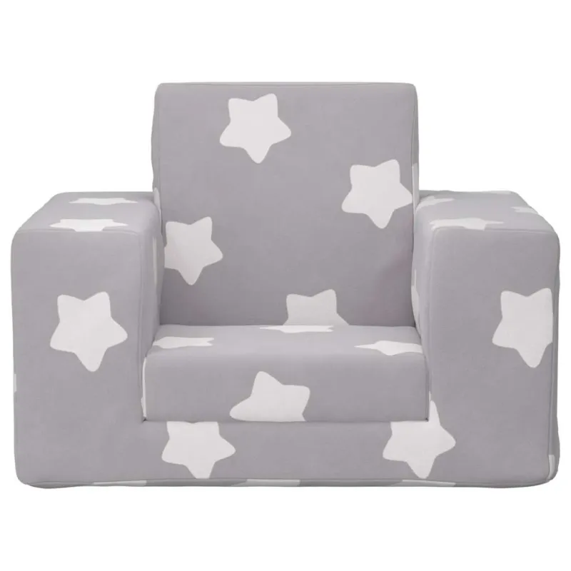 Vaikiška sofa-lova, pilka, minkštas pliušas, su žvaigždėmis