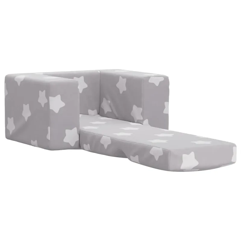 Vaikiška sofa-lova, pilka, minkštas pliušas, su žvaigždėmis