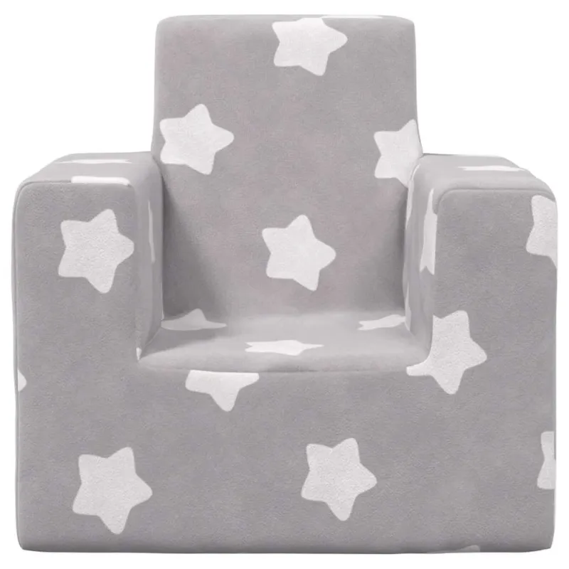 Vaikiška sofa, šviesiai pilka, minkštas pliušas, su žvaigždėmis