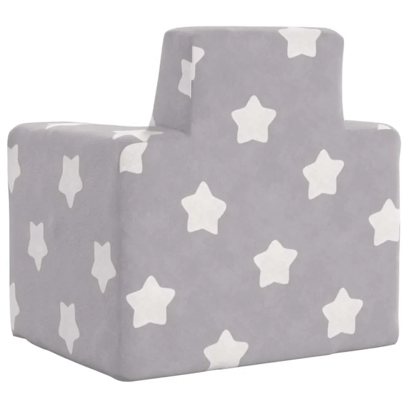 Vaikiška sofa, šviesiai pilka, minkštas pliušas, su žvaigždėmis