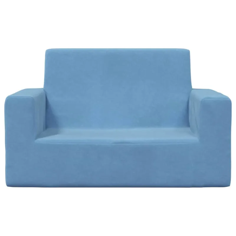 Dvivietė vaikiška sofa, mėlynos spalvos, minkštas pliušas