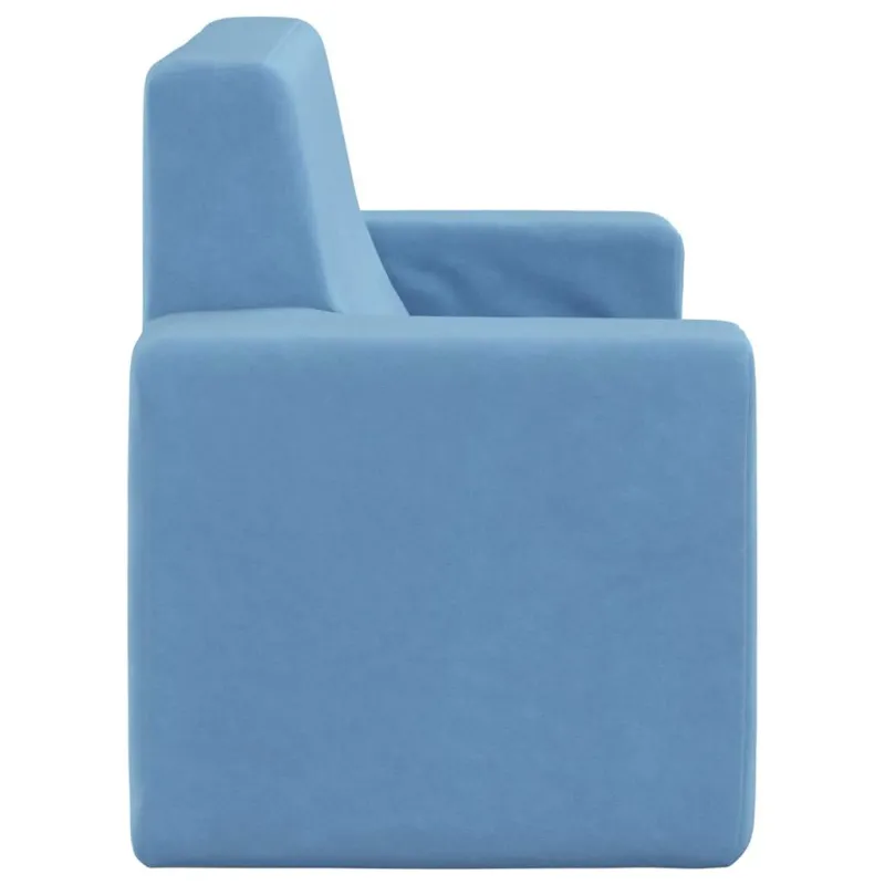 Dvivietė vaikiška sofa, mėlynos spalvos, minkštas pliušas