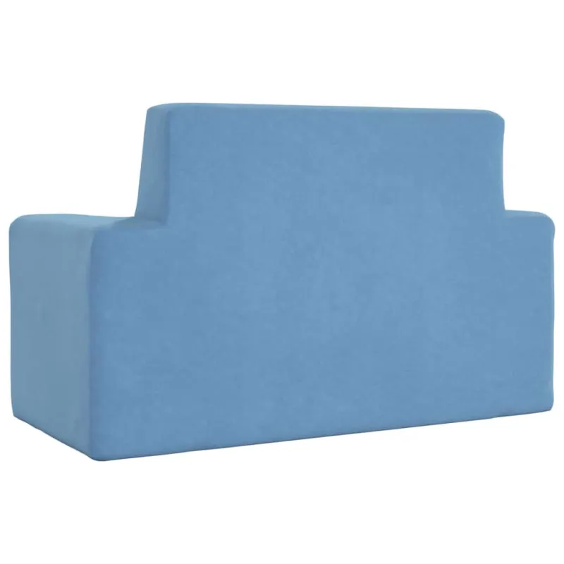 Dvivietė vaikiška sofa, mėlynos spalvos, minkštas pliušas