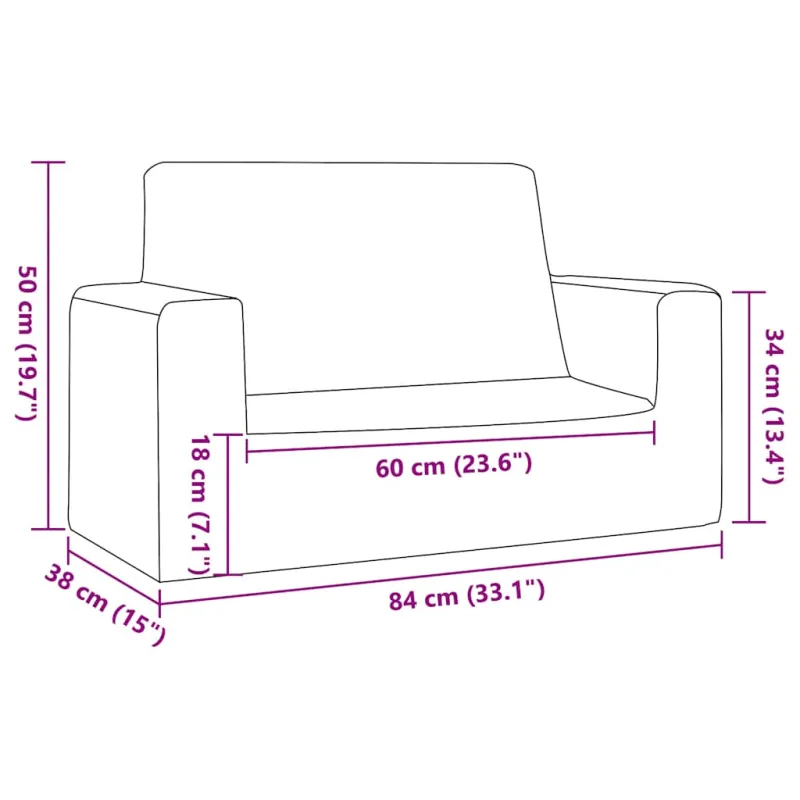 Dvivietė vaikiška sofa, mėlynos spalvos, minkštas pliušas