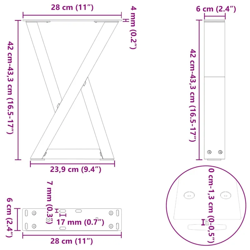 Kavos staliuko kojelės, 2 vnt., antracito spalvos, 28x(42-43,3) cm, plienas
