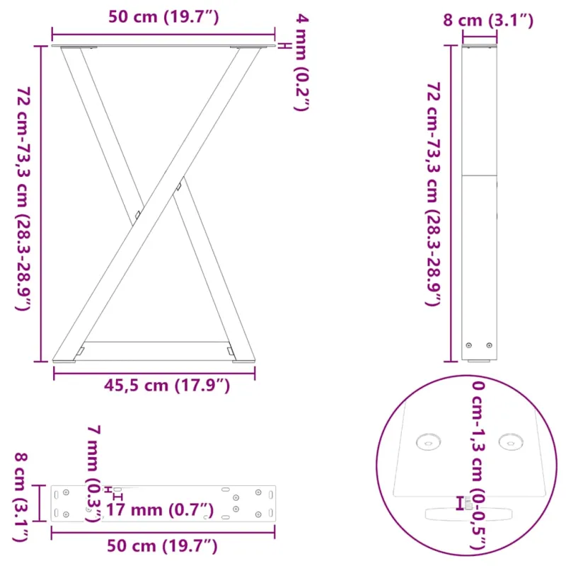 Valgomojo stalo kojos, 2 vnt., juodos, 50x(72-73,3) cm, plienas