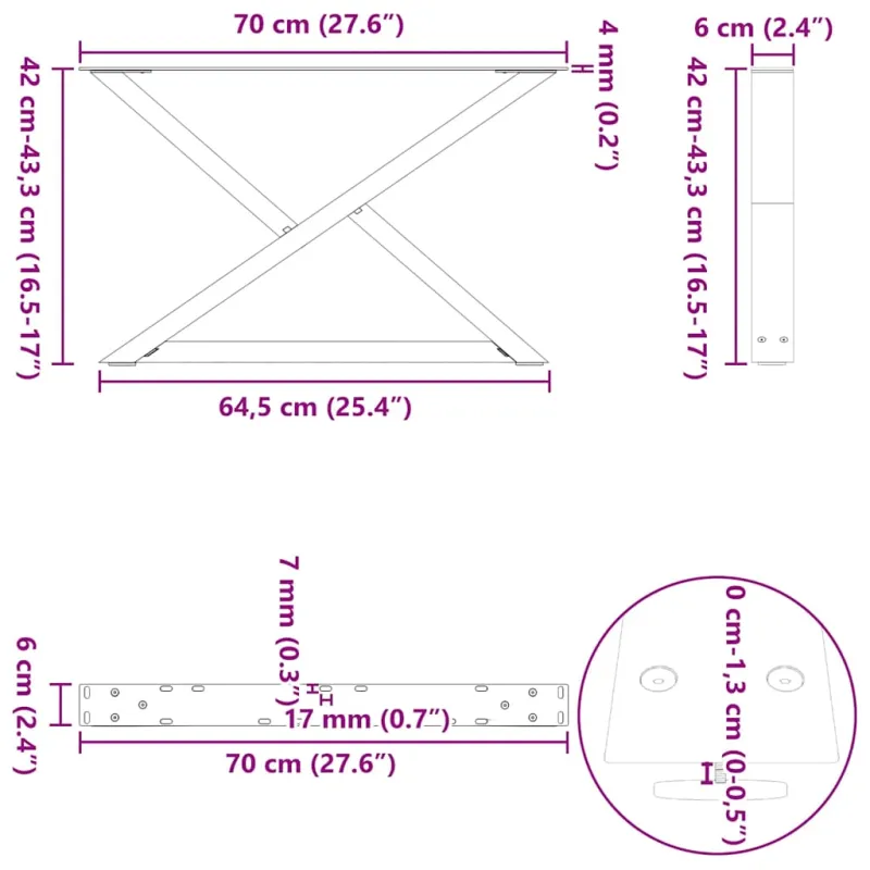 Kavos staliuko kojos, 2 vnt., antracito spalvos, 70x(42-43,3) cm, plienas