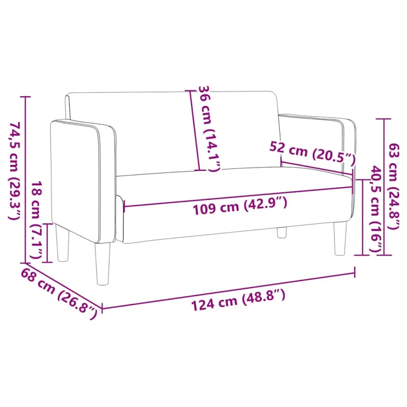 Loveseat sofa, tamsiai pilka, 109cm, velvetinis audinys